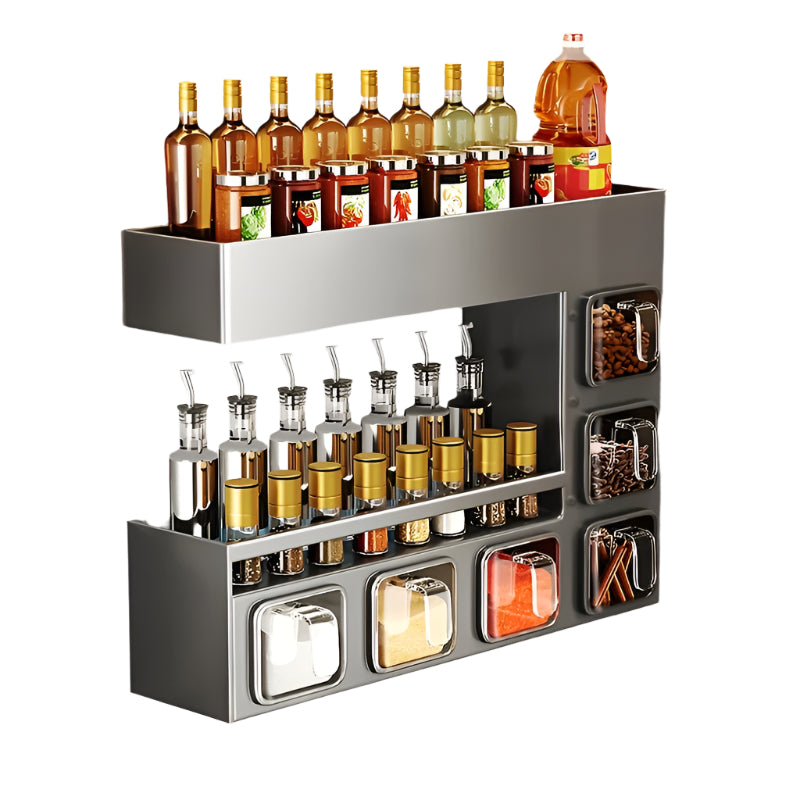 Wall-Mounted Metal Spice Rack with 6 Jars