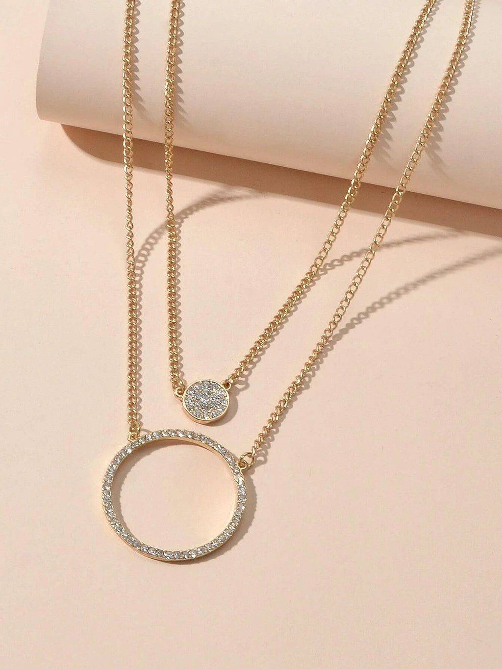 2 pcs Gold Silver Chain Rhinestone Round Circle Pendant Necklace Jewellery Gift