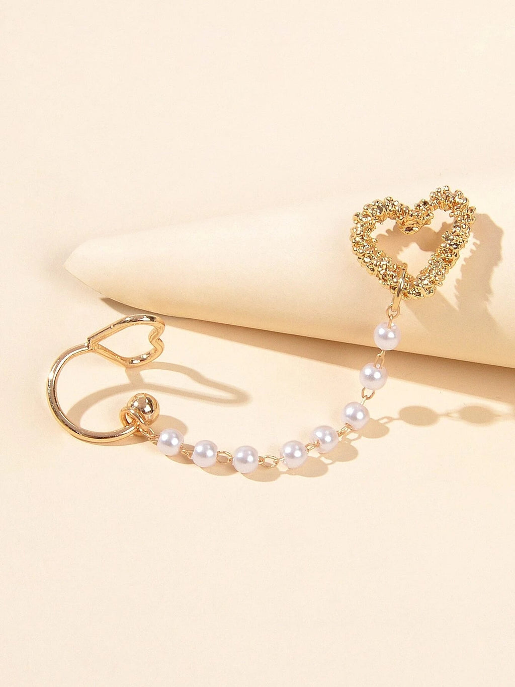 1pc Designer Jewelry Ear Cuff Pearl Gold Chain Heart Love Stud Earring