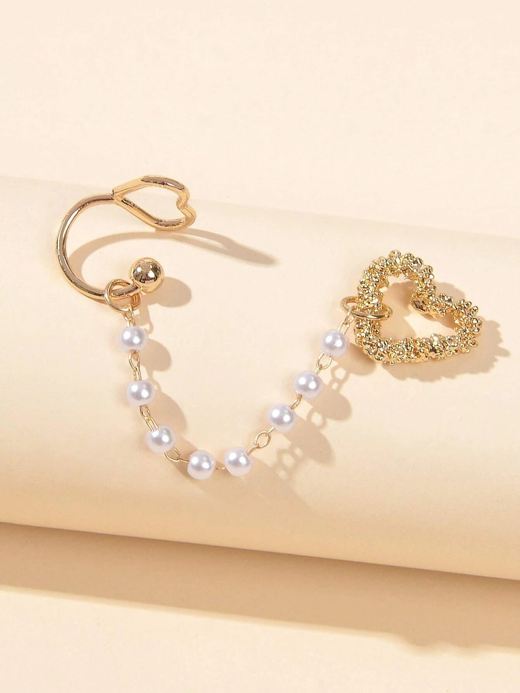 1pc Designer Jewelry Ear Cuff Pearl Gold Chain Heart Love Stud Earring