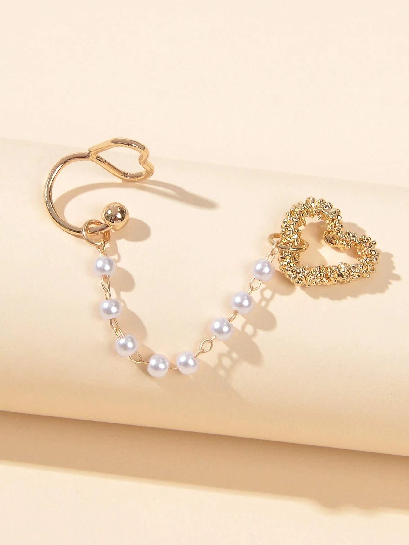 1pc Designer Jewelry Ear Cuff Pearl Gold Chain Heart Love Stud Earring