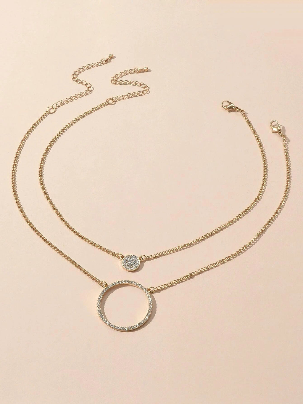 2 pcs Gold Silver Chain Rhinestone Round Circle Pendant Necklace Jewellery Gift