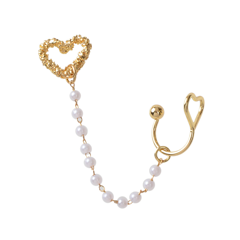 1pc Designer Jewelry Ear Cuff Pearl Gold Chain Heart Love Stud Earring