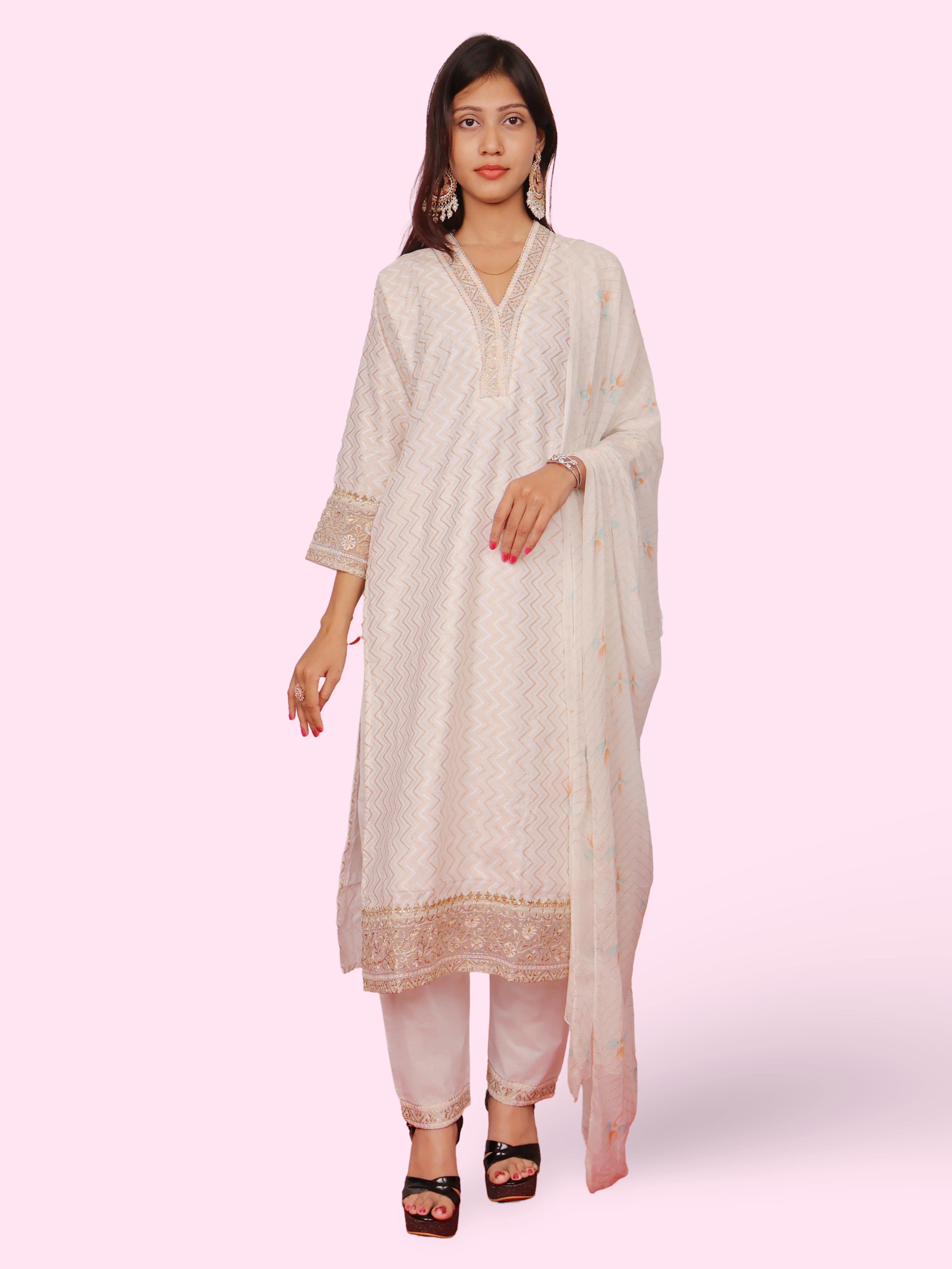 Women's Cotton Kurta-Pant, and Dupatta Set