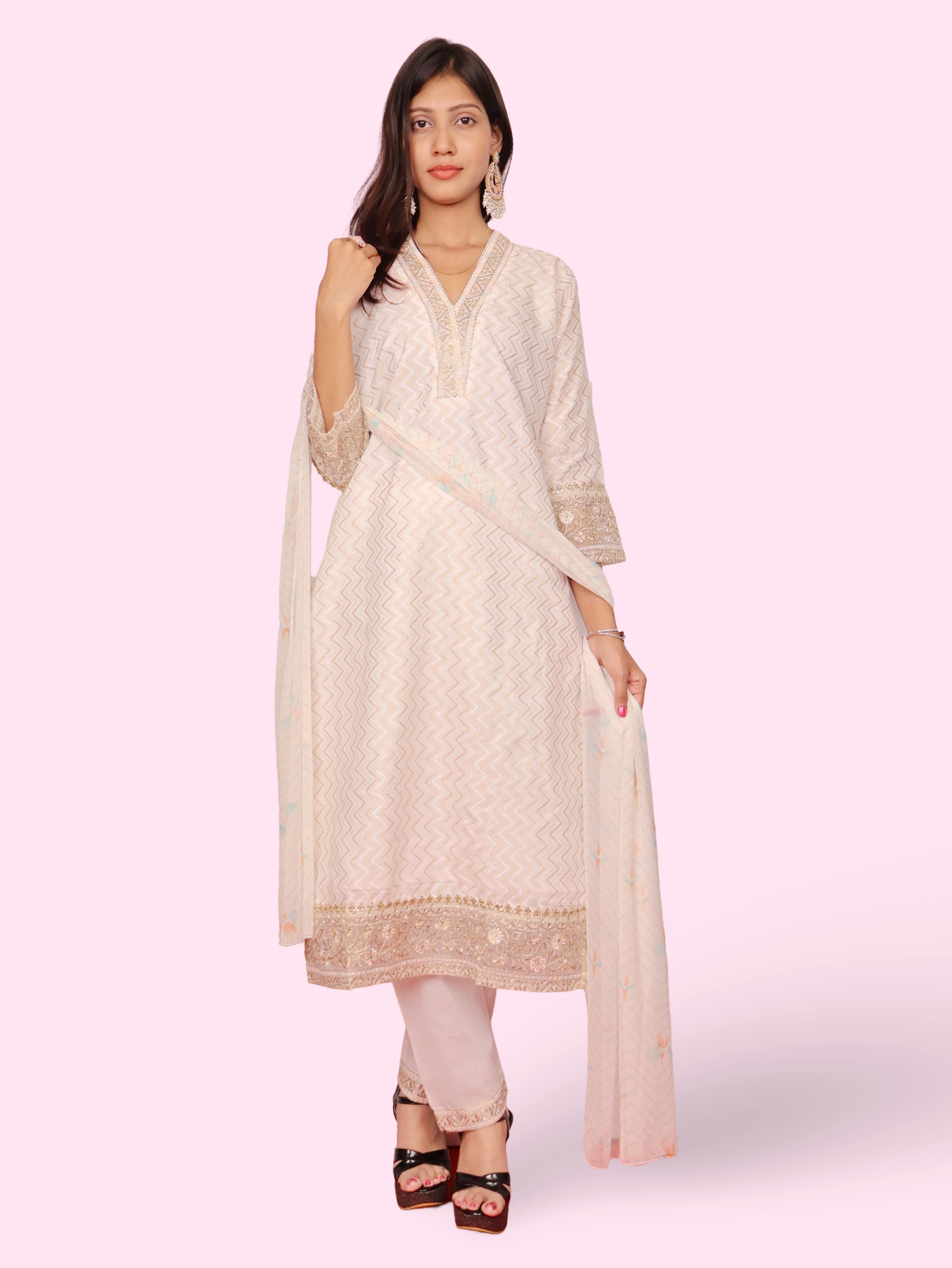 Women's Cotton Kurta-Pant, and Dupatta Set