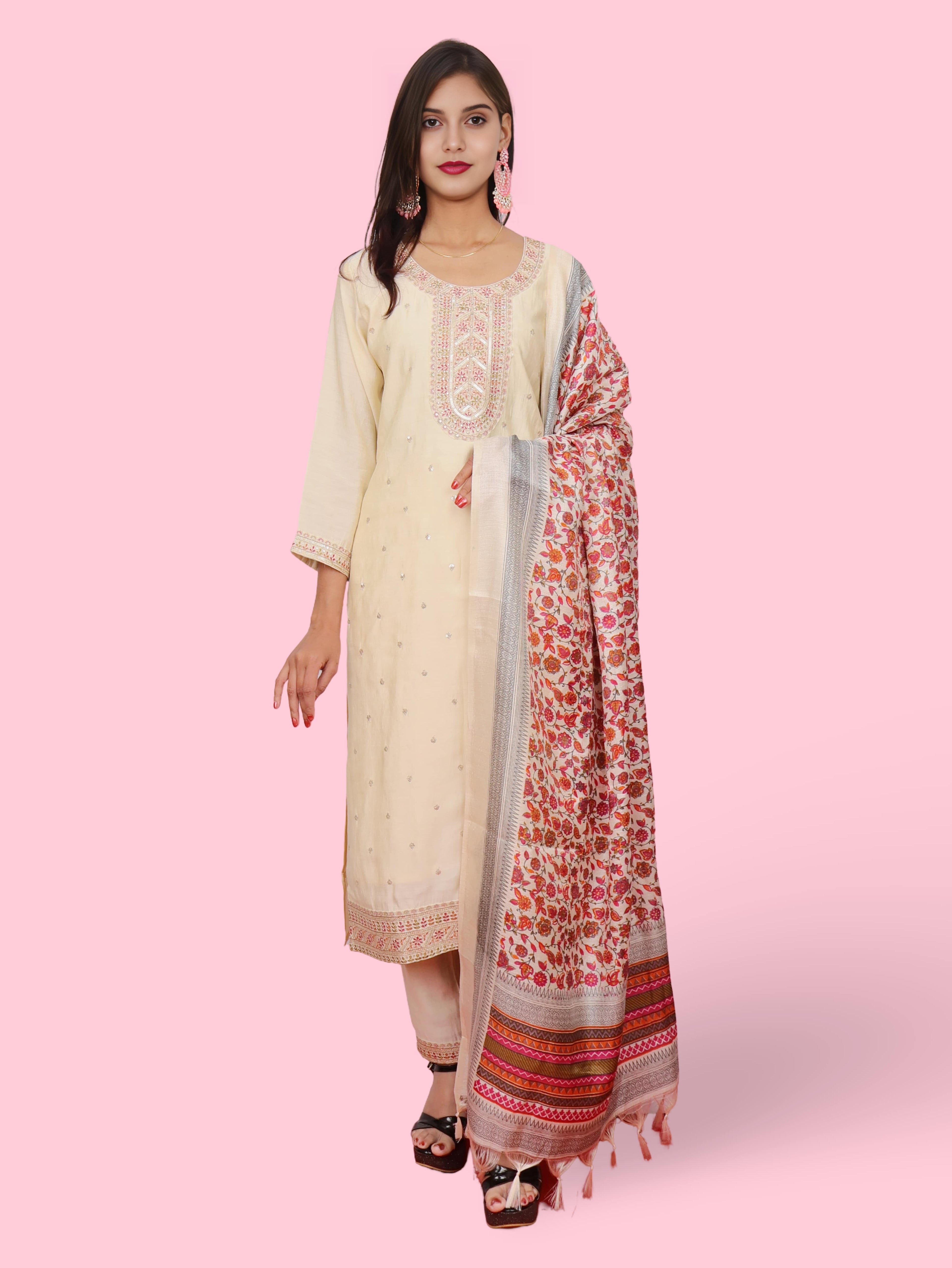 Women's Silk Kurta-Pant, and Dupatta Set
