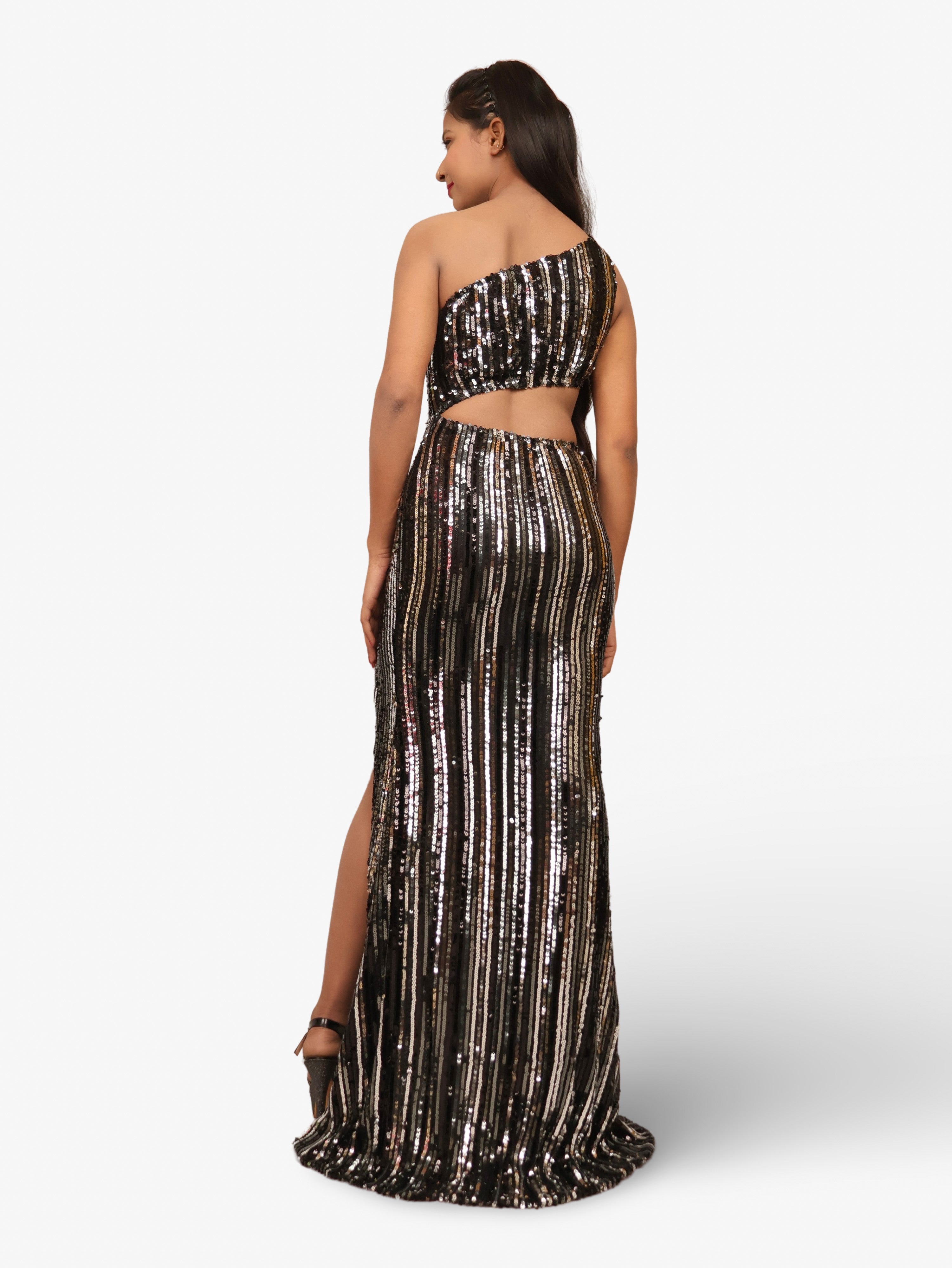 One-Shoulder Sequin Maxi Party Dress by Shreekama