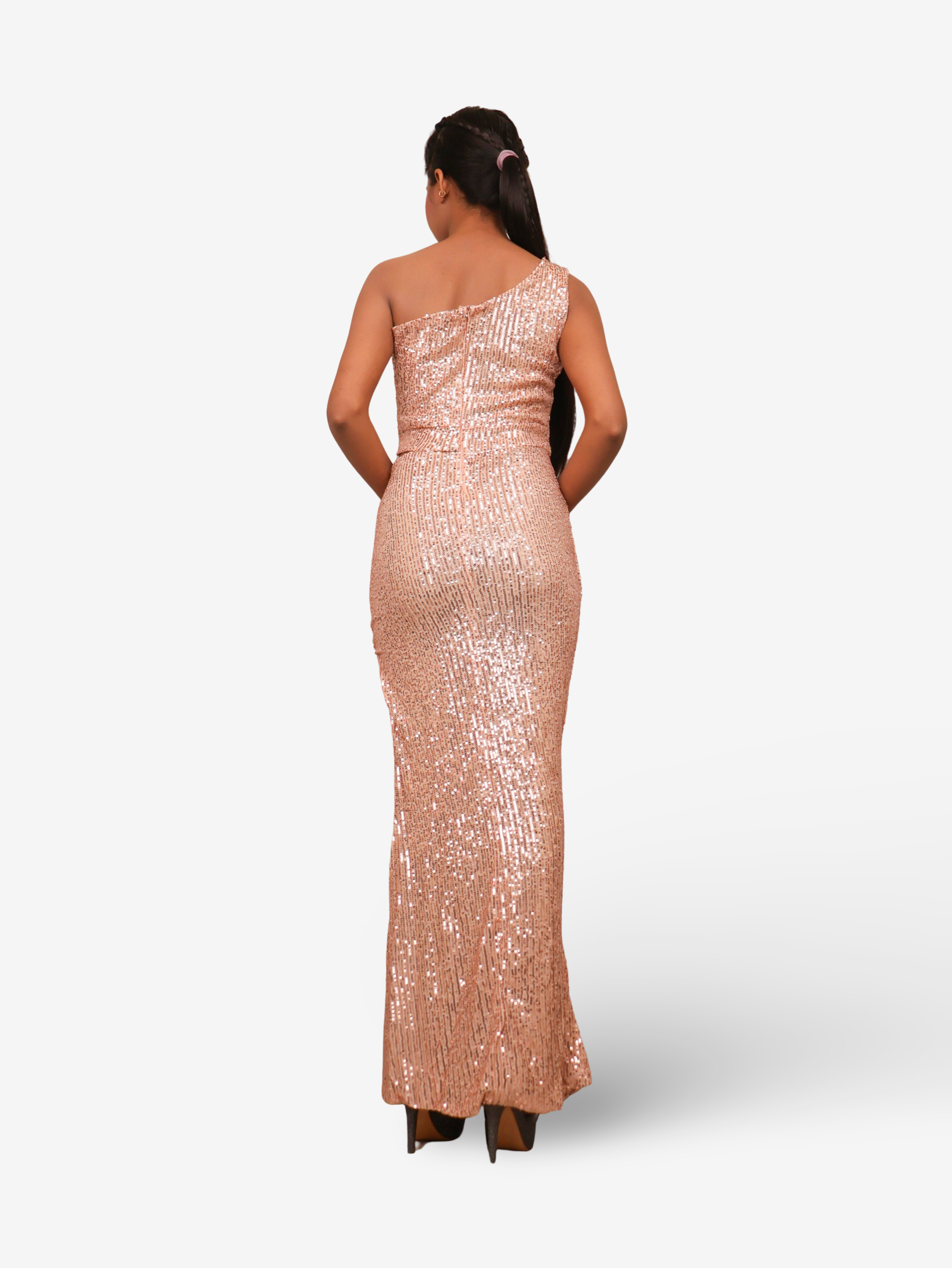 Sequins One-Shoulder Maxi Party Dress by Shreekama
