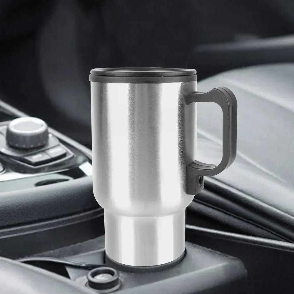 12V Electric Heating Car Kettle 450mL Stainless Steel Thermal Mug Silver