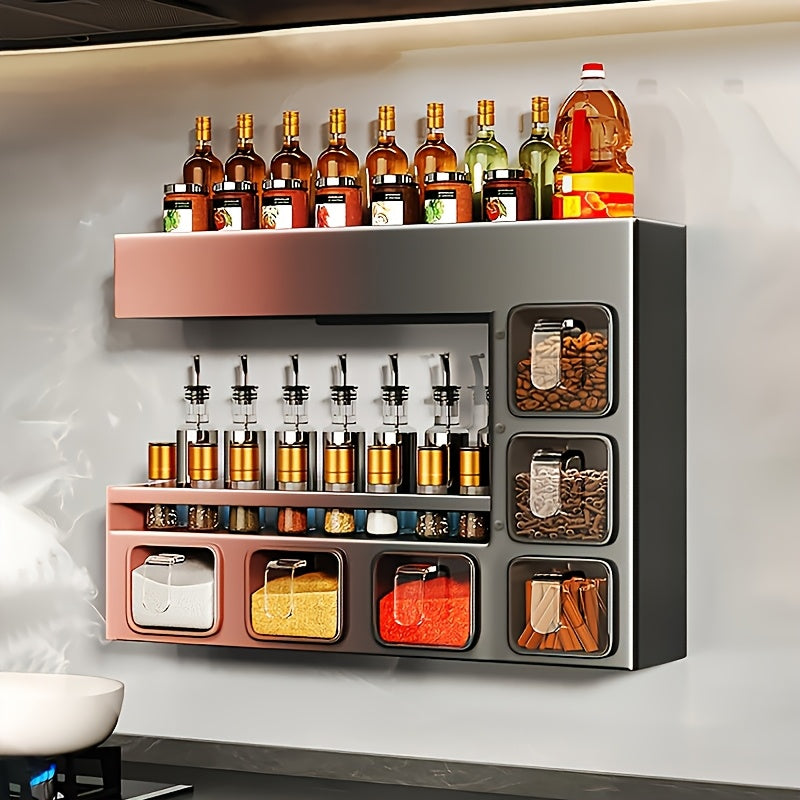 Wall-Mounted Metal Spice Rack with 6 Jars